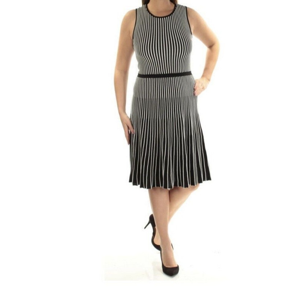 Anne Klein Women's Stripe Fit and Flare Knit Dress Sz Medium M NWT